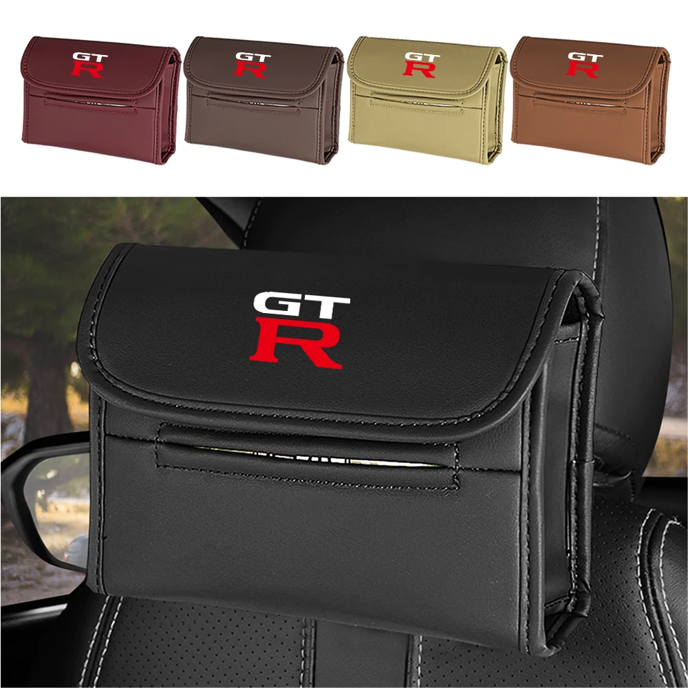 Car Tissue Box Holder Leather Napkin Box Auto Back seat Paper Towel Organizer with Fix Strap For Nissan Nismo Tiida Teana GTR