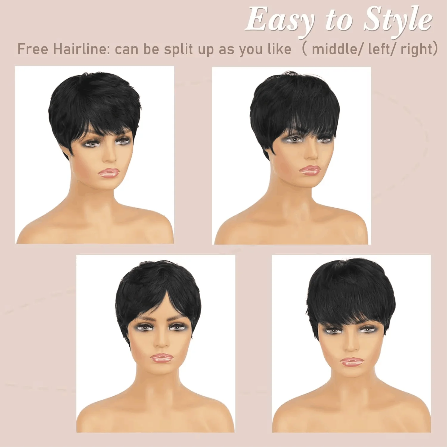 Pixie Cut Wig, Synthetic Wig, Natural Short, Black Wig, Layered Wave Shape, Different Styles, Black Women's Short Wig