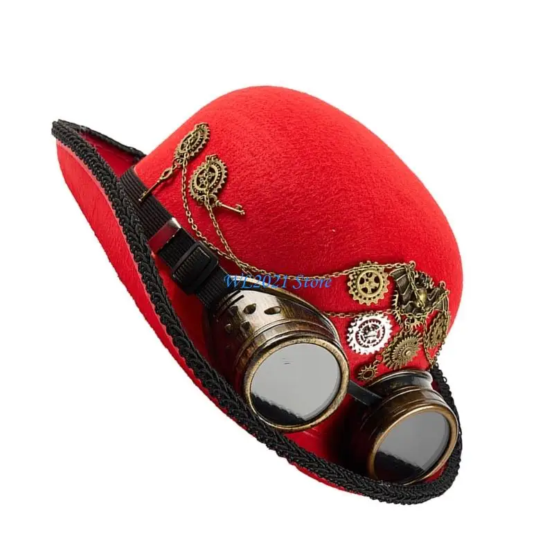 

G5GC Steampunk Theme Top Hat With Removable Goggles Metallic Gear Design Tall Hat