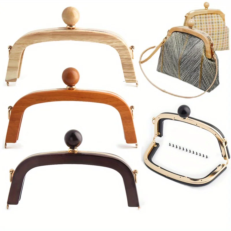 1PC solid wood gold patchwork bag wooden bead accessories handle dinner bag hardware clip frame wooden hinge frame