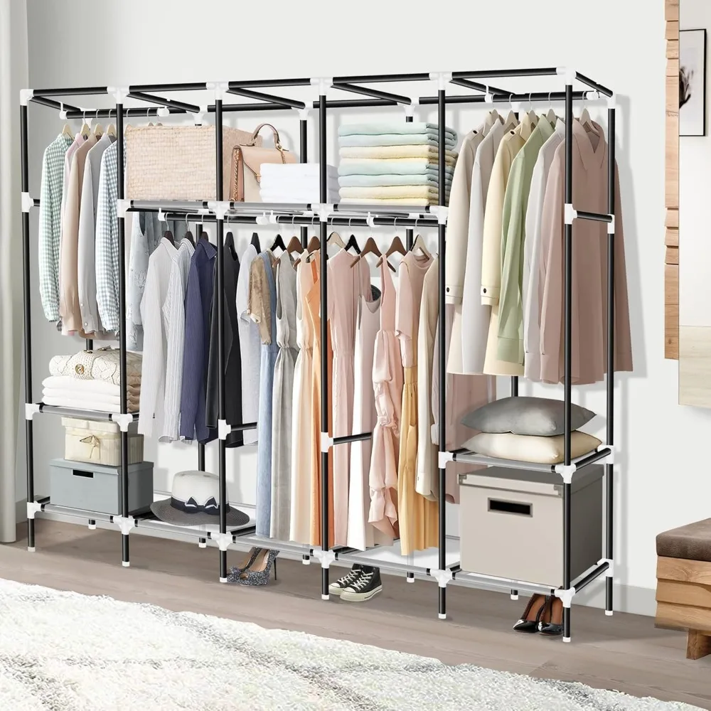 Portable Closet, Great Size 82-Inch Portable Wardrobe with 5 Hanging Areas and 10 Storage Shelves for Hanging Clothes