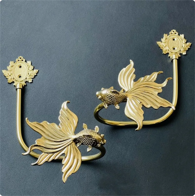 Luxury Brass Curtain Holdback Hooks Goldfish Decor Wall Hooks Curtain Buckles Wall Mounted Curtain Hangers For Home  Accessories