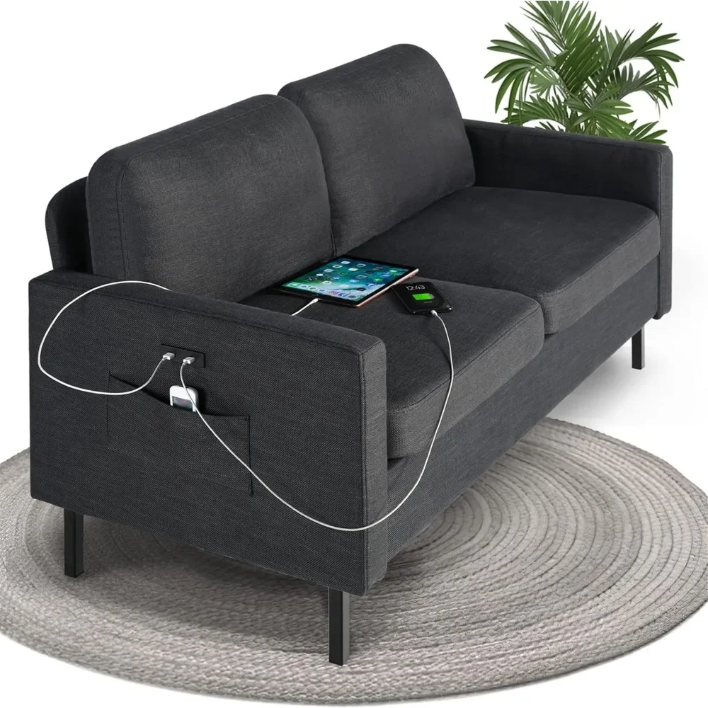 

56" W Fabric Loveseat Sofa with 2 USB, Small Couches for Living Room, Bedroom, Office, Easy Assembly & Comfy Cushion, Dark Grey