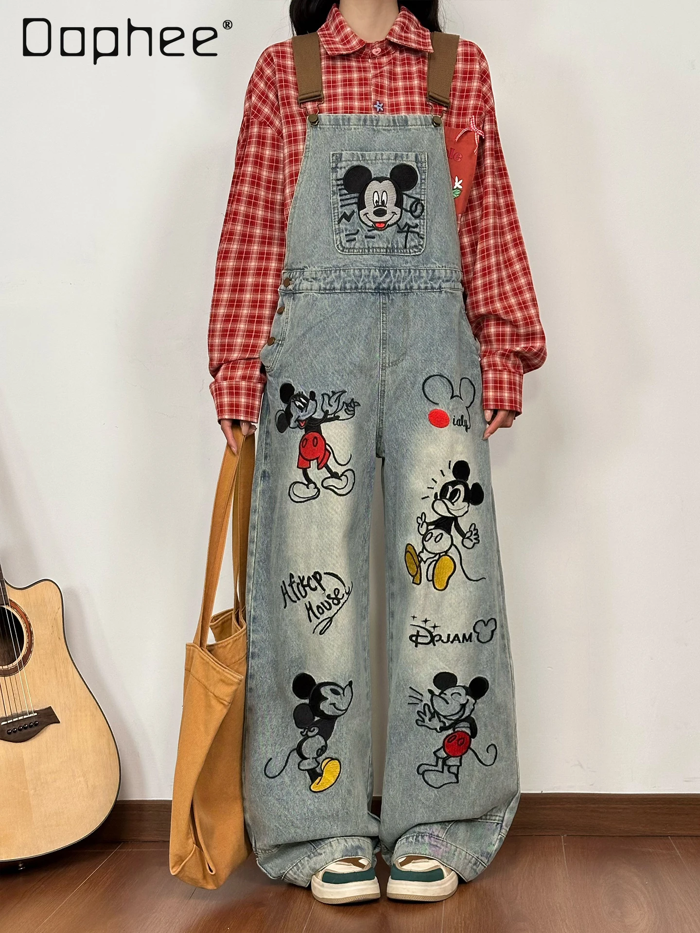 

Женские джинсы с вышитыми ремнями в американском стиле ретро, потертые и потертые свободные брюки, повседневные длинные брюки, новинка 2023 г.