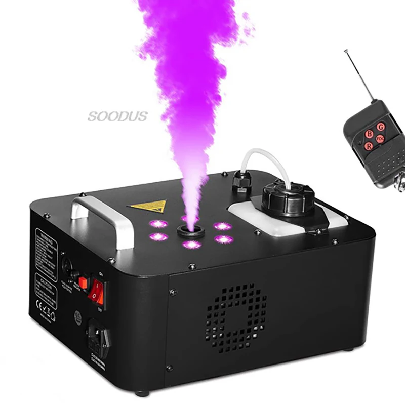 

Lights Vertical Dry Fog Machine 900W With 6 LED Lights DMX Wireless Remote Control For Stage Club Halloween Wedding DJ Parties