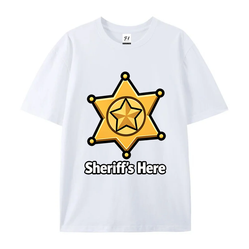 Sheriff's Here Graphic Shirt Western Sheriff Gold Star Print Fashion Funny Casual Short Sleeve Retro Wild West Streetwear Gift