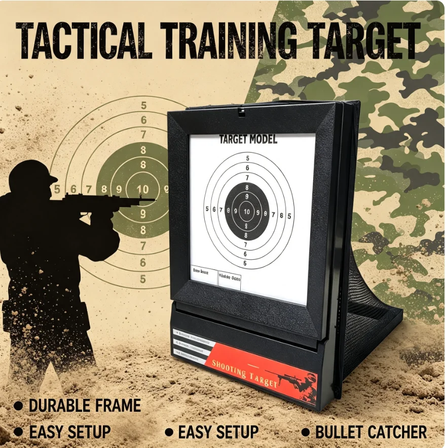 B Outdoor Airsoft Target with Trap Net Catcher, Stand and Paper Target, for Airsoft Gun Training Shooting BB Pellets Indoor