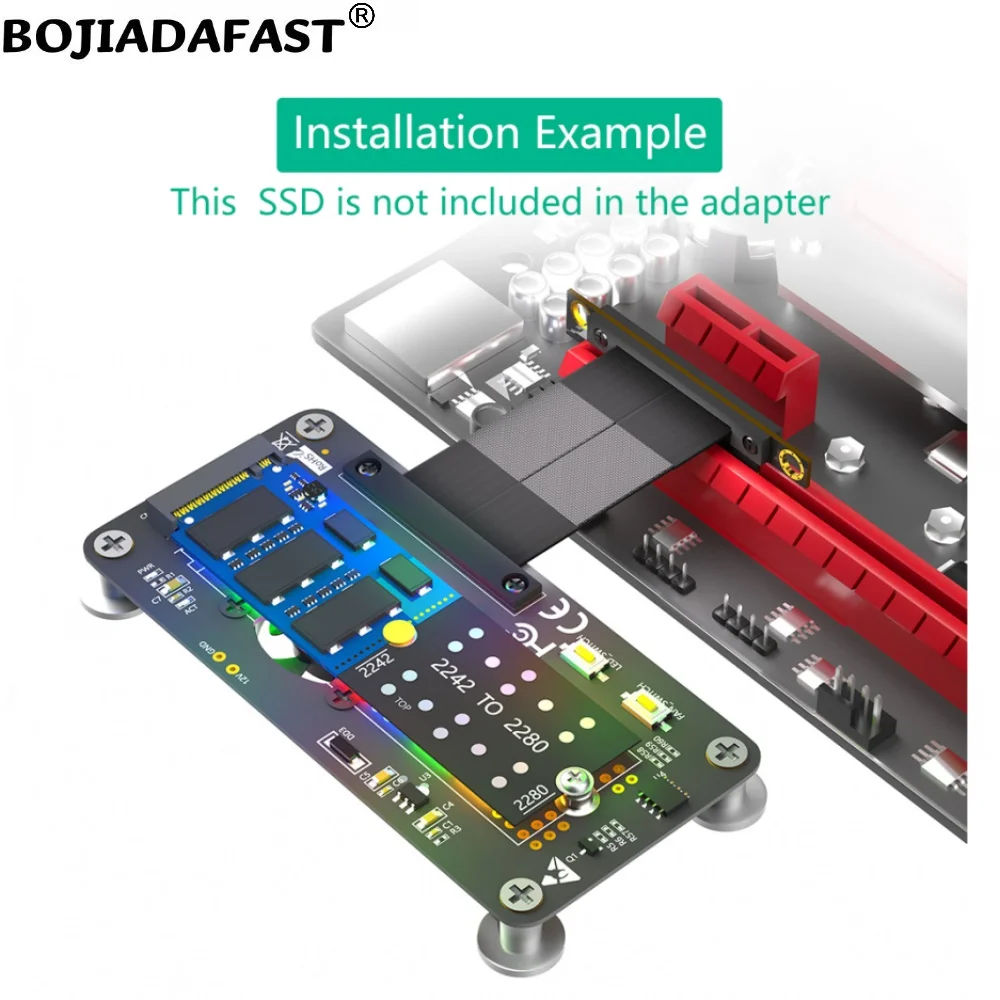 PCI-E 3.0 4X para NGFF M.2 Chave-M 2230 2242 2260 2280 NVME SSD Converter Adapter Card, Ventilador de refrigeração, Cabo de dados de alta velocidade, 50mm 5cm