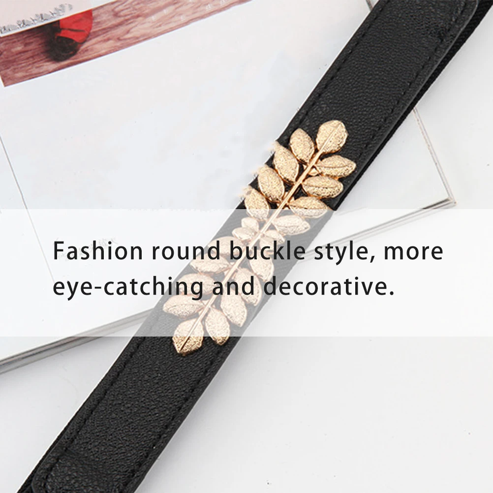 

Round Buckle Belt Women Wide Elastic Waistband PU Girdle Adjustable Stretch Band for Dresses Jeans Pants Solid Waistband