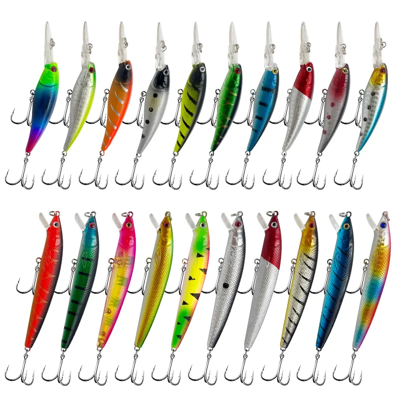 

Набор смешанных приманок Minnow Popp Crankbait Hook, жесткая рыболовная приманка, морская пресноводная форель, окунь, лосось, набор для рыбалки, 20 шт.