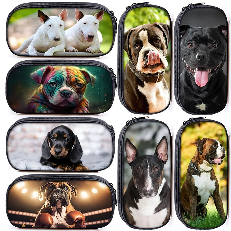 

Cute Dachshund / Bull Terrier / Boxer Dog Print Pencil Bag Women Cosmetic Cases Teenager Boys Girls Pencil Box School Supplies