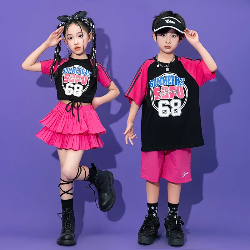 Costume de danse Hip Hop pour enfants, jaune et rouge, tenues de scène Kpop Hiphop pour filles et garçons, vêtements de spectacle de Jazz Rave