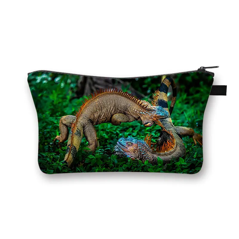 3D Crested Gecko / Bearded Dragon Print Cosmetic Case Women Pet Reptile Lizard Toiletries Bags Casual Lipstick Makeup Bags Gift