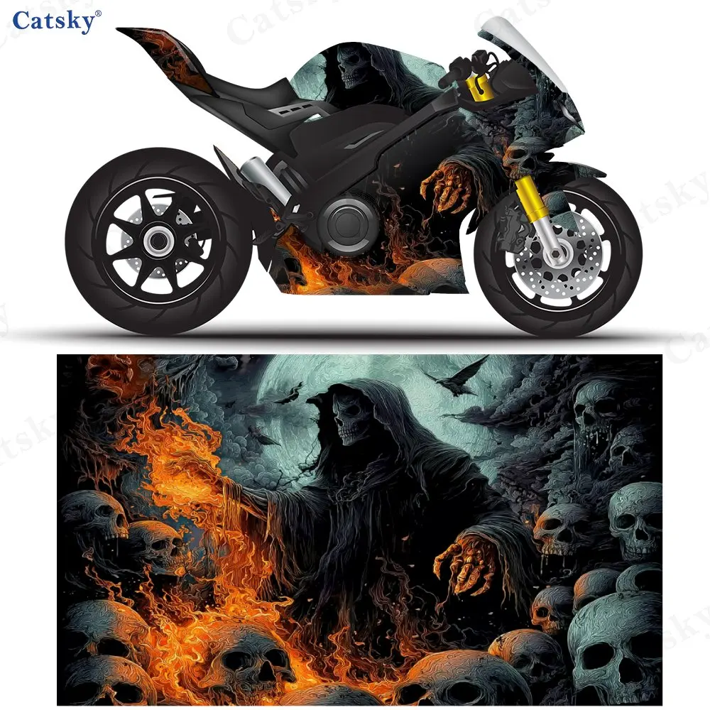 

Gothic Mysterious Terror Skull Motorcycle Vinyl Wrap - Waterproof, Removable Decal Sticker, Universal Fit For Motorbikes, Durabl
