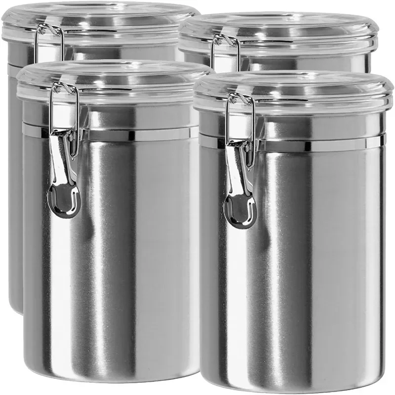 Stainless Steel Canisters for the Kitchen , Food Storage Container, Tea Coffee Sugar Flour Canisters Medium 64oz - 4 Piece