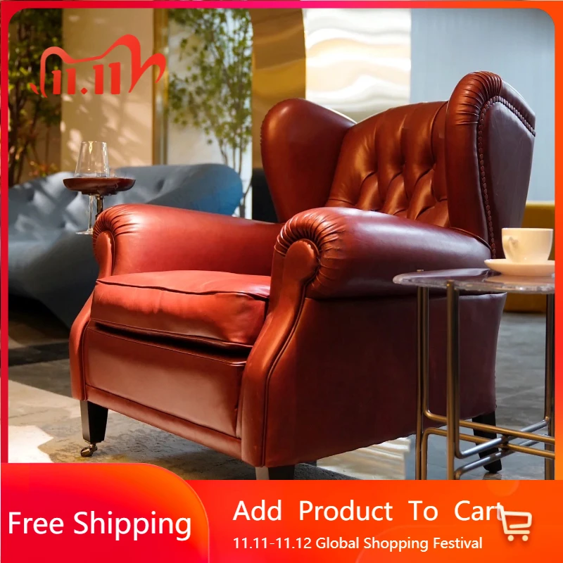 

Ergonomic Fancy Sofa Chair Unique Creative Office Designer Single Lounge Sofa Leather Retro Sofy Designer Divano Hotel Furniture