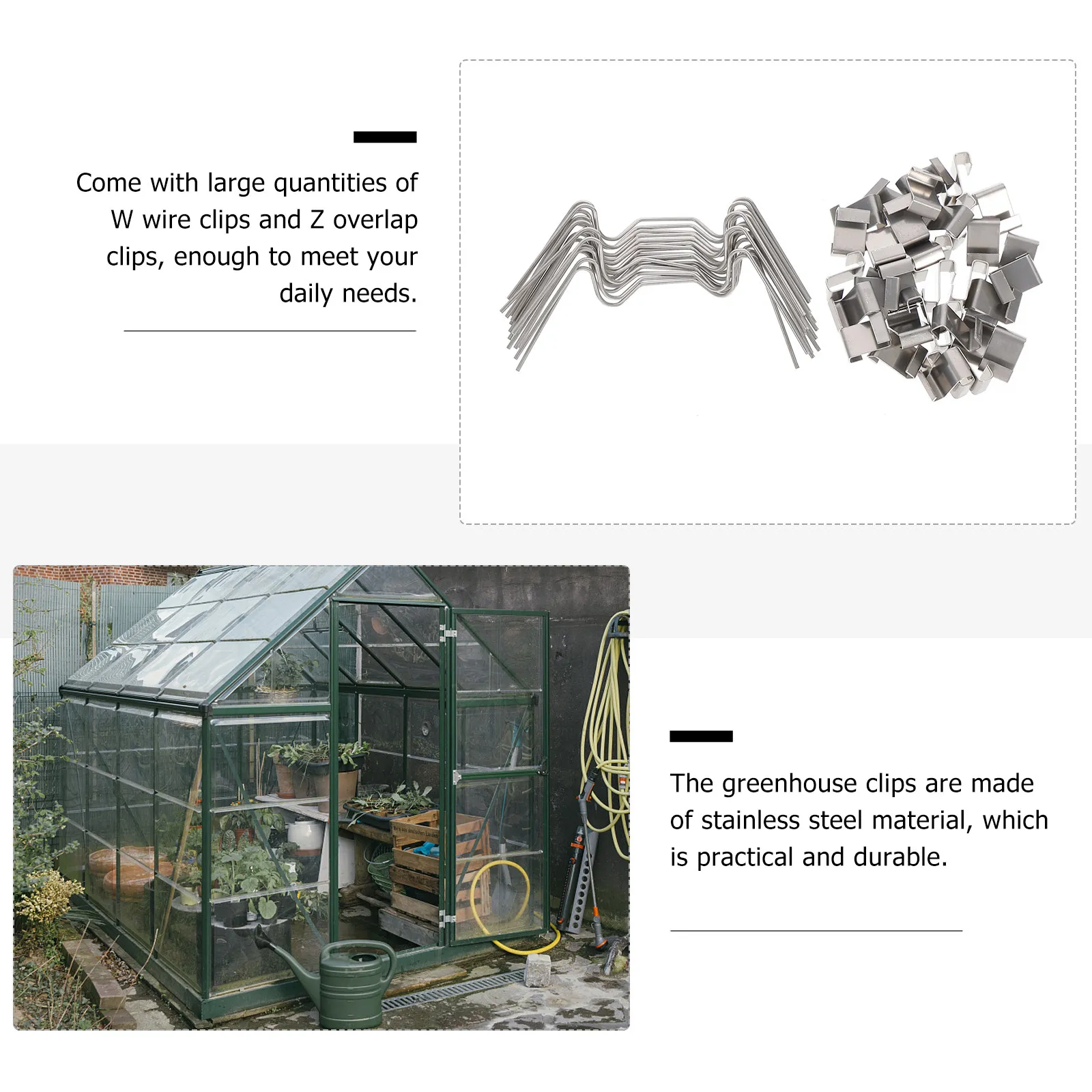 100Pcs Stainless Steel Greenhouse Glass Pane Fixing Clips Set W Wire Overlap Clip for Aluminium Frame Glazing