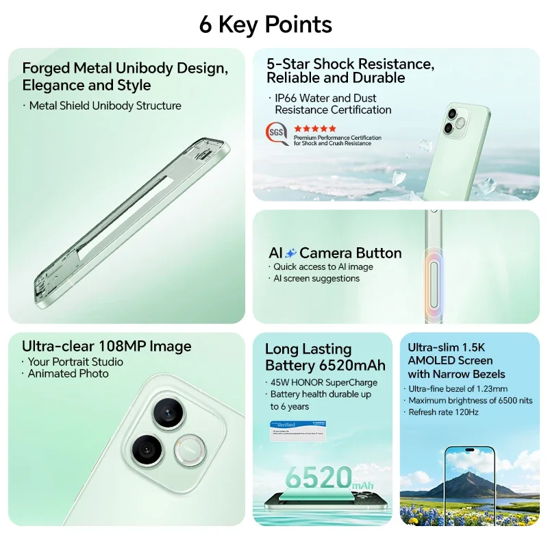 Versión global del smartphone Honor 600 Lite 5G con marco metálico ultra resistente y de diseño preciso, pantalla 1.5K Honor Oasis con protección ocular, 8+256G 5