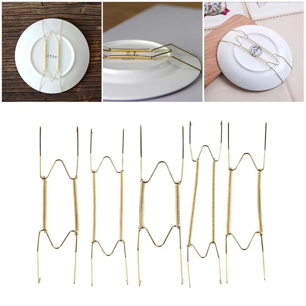 

Dismountable Golden Wall Display Invisible Hook Dish Art Dish Spring Holder Decoration Crafts Securing clip Plate Dish Hanger