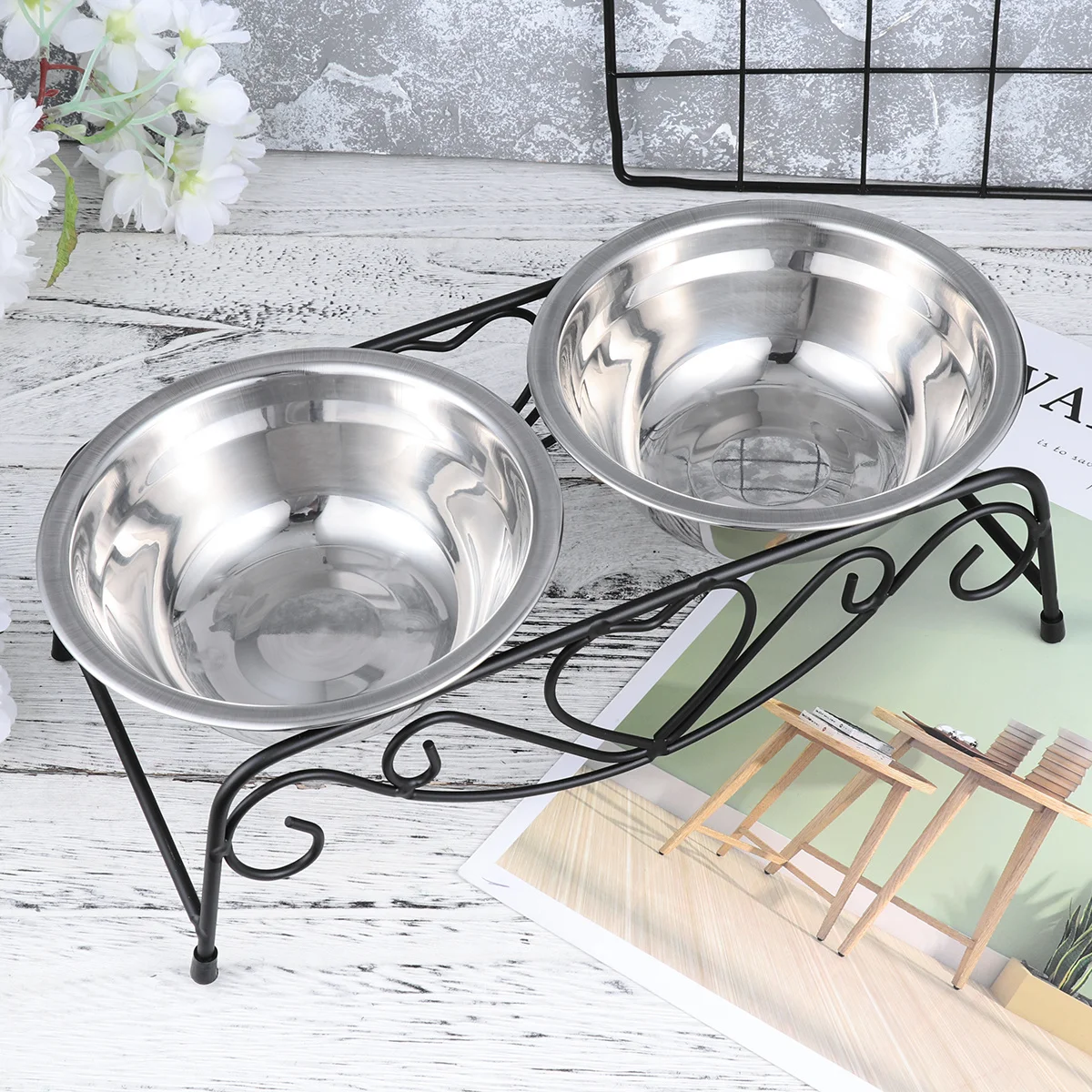 

1Pcs Dual Pet Bowl Stainless Steel Dog Feeder Non-Skid Base Rust Resistant No Smell for Dry Wet Food Water Puppies Cats