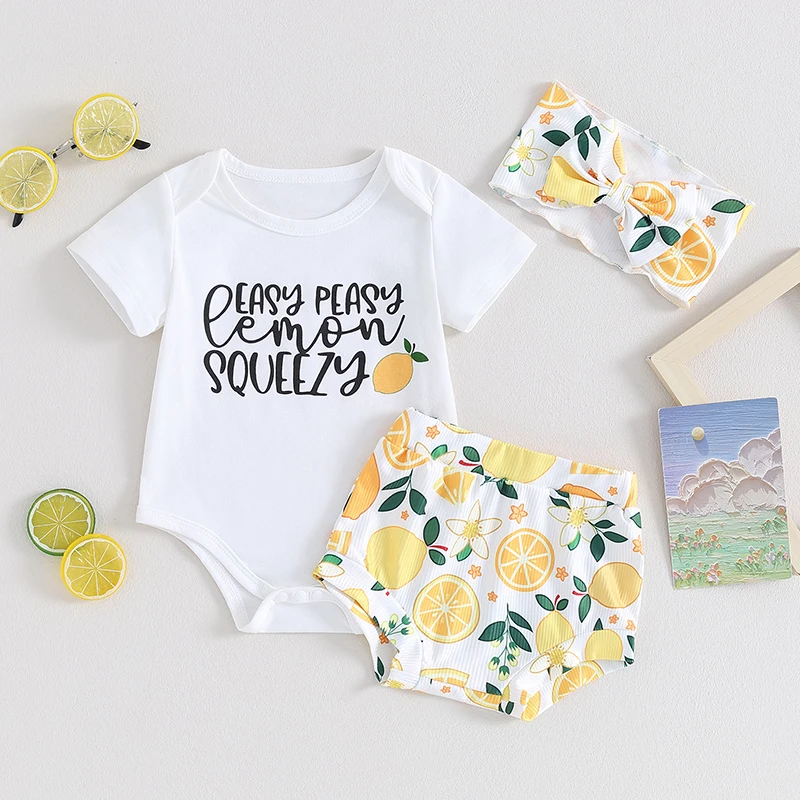 

Toddler Baby Girl Summer Outfits Short Sleeve Romper Tops Sunflower Shorts Pants Headband Set