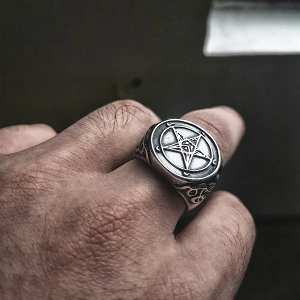 Retro Devil Satan Pentagram Ring Motorcycle Riding Gothic Punk Minimalist Men's Jewelry Accessories Gift Wholesale