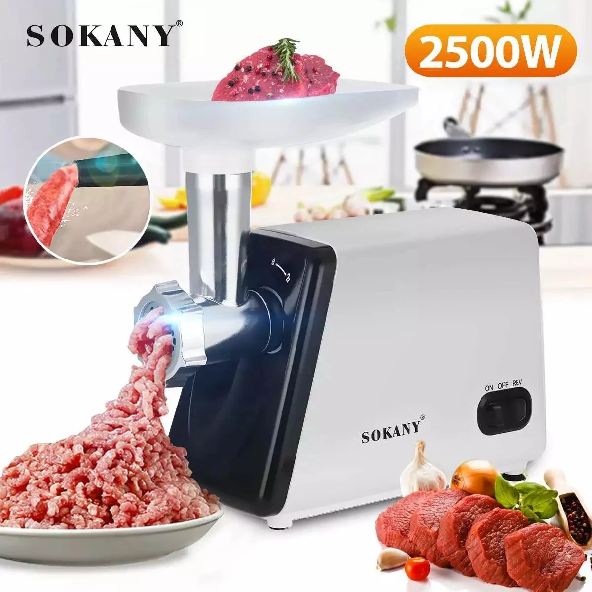 Houselin Electric Meat Grinder 【2500W Max 】Heavy Duty Stainless Steel Meat Mincer with Grinding Plates, Sausage Stuffer Tubes