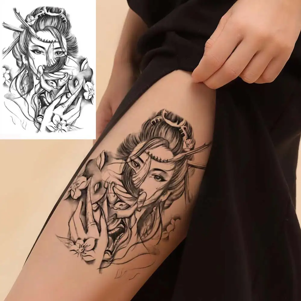 Waterproof Temporary Tattoos Japanese Prajna Resentment Geisha Tattoo Sticker Beauty Body Art Arm Leg Fake Tatoo Women Men