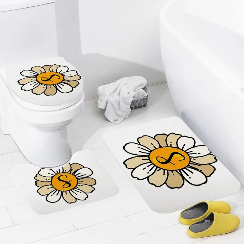 3pcs Letters and wreaths home bathroom floor mats Bath mat modern bathroom accessories rug Toilet mat Bathtub anti-slip carpet