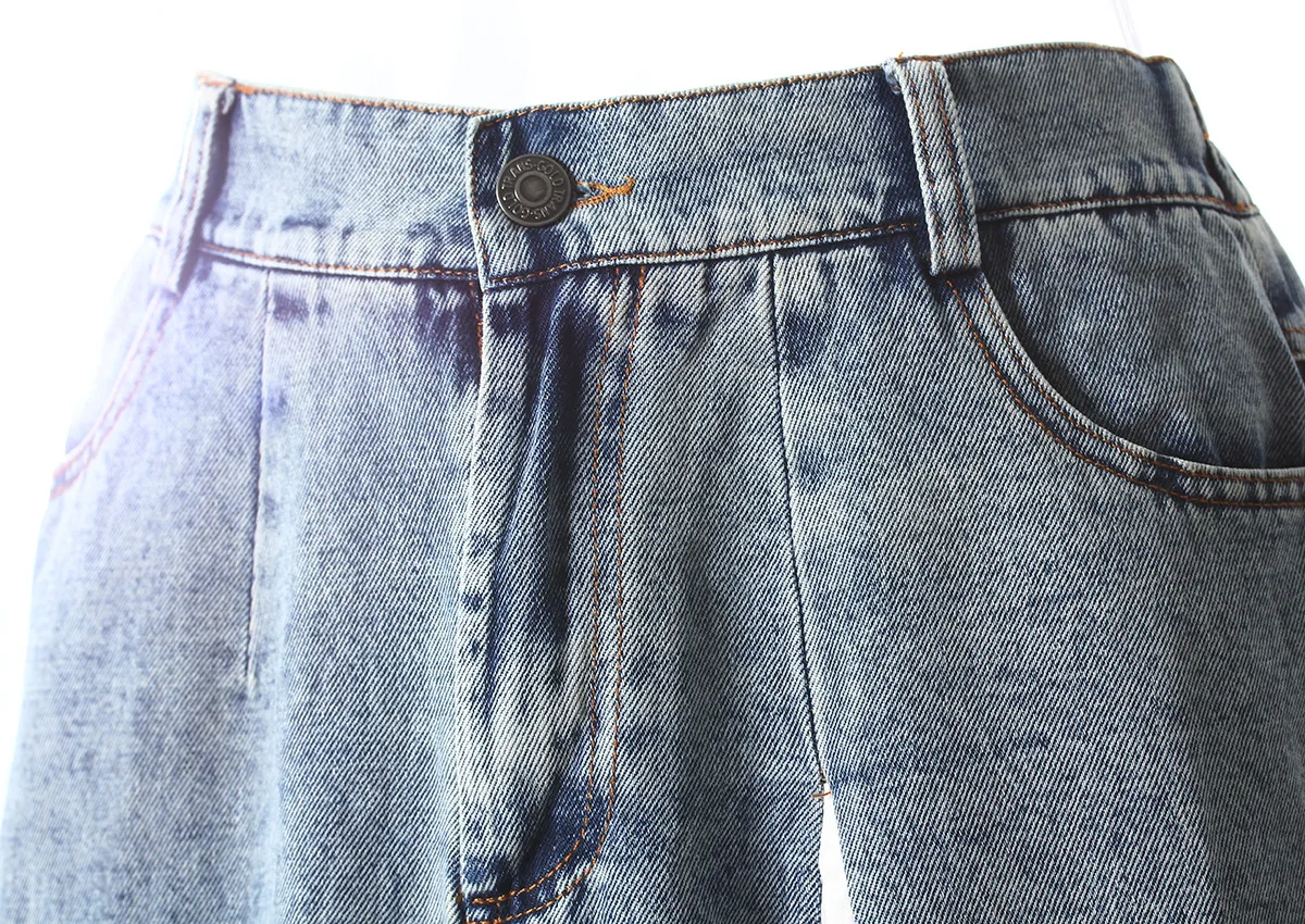 ฤดูใบไม้ร่วงสไตล์เกาหลี Casual DENIM Patchwork กระโปรงแฟชั่นและอเนกประสงค์ด้านข้าง Slit ผู้หญิงกระโปรงตรง