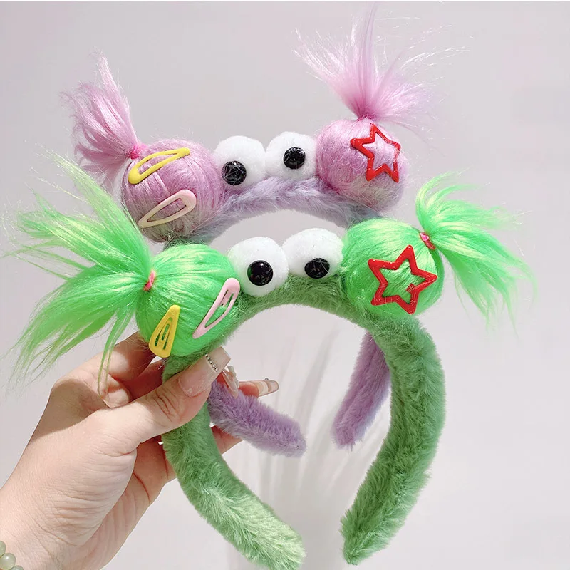 2024 New Funny Plush Ugly Doll HairBand Female Winter Cute Cartoon Face Wash Hairband Hair Hoop Korean Girl Hair Grotto Headband