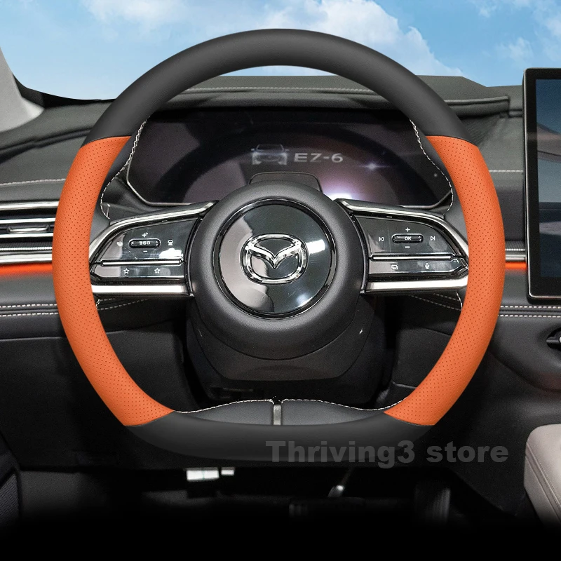 Leather Car Steering Wheel Cover For Mazda EZ-6 EZ6 6E 2024 2025 Covers For Covers Auto interior Mazda ez6 Accessories 2025