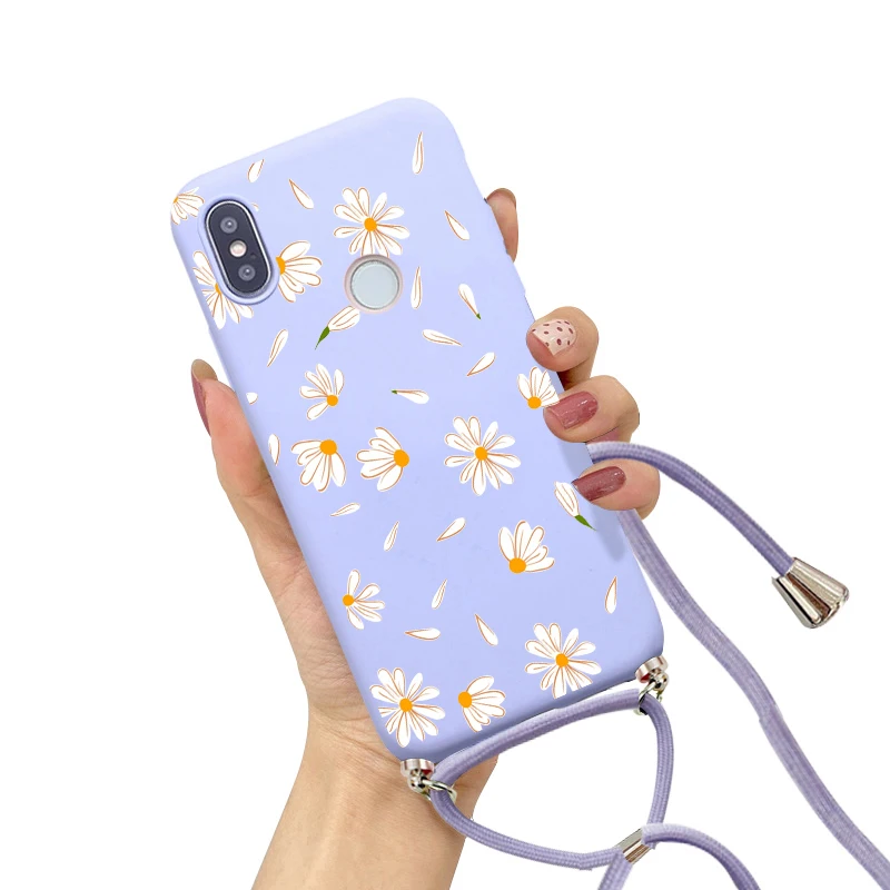 case for Xiaomi Redmi Note 8 9 10 7 Pro 9S 9A 9C 8T 10C 10A 12C Strap Cord Chain Necklace Butterfly Flower Love heart Phone Case