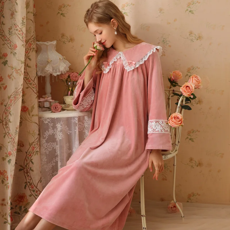 

Winter Warm Flannel Women Nightdress Thick Sleepwear Women Night Grown Coral Fleece Loungewear Home Clothing