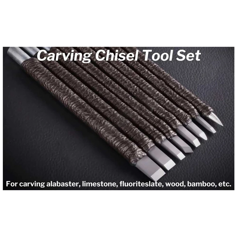 10 Piece Tungsten Steel Carving Kit Chisel Tool Set For Soft Limestone Alabaster Stone Wood