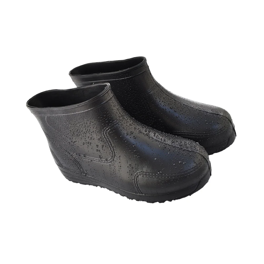 1 paar antislip slijtvaste regenschoenen zwart maat 43 dikke hak antislipzool ronde neus ontwerp voor natte vloeren zuur alkali