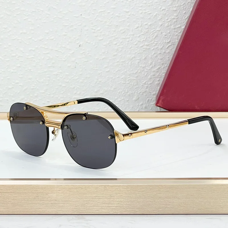 

Элитные черно-золотые безободковые солнцезащитные очки-авиаторы с двойной перемычкой для мужчин, классические, в стиле High Street, из бесшовного сплава, с защитой от солнца