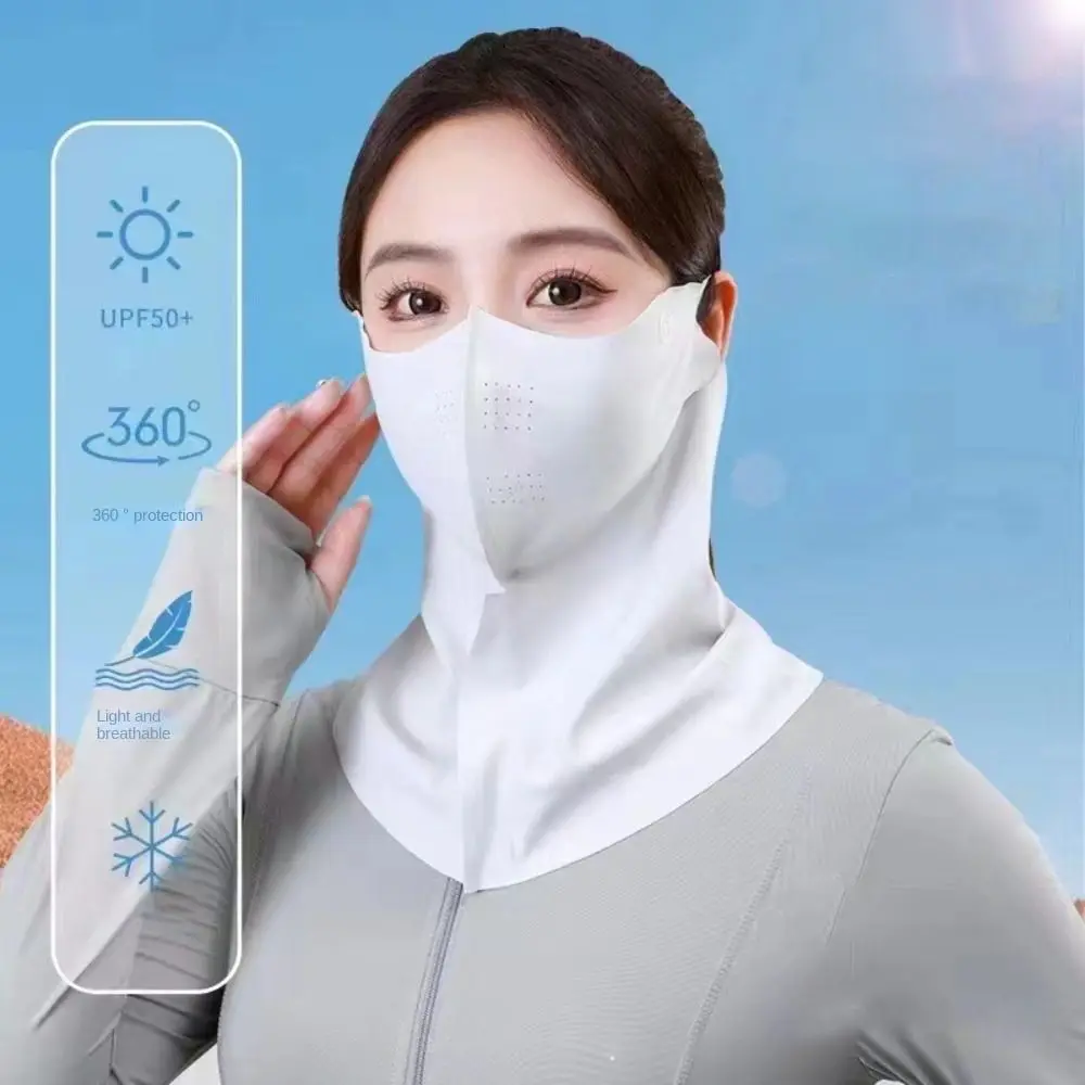 Masker pelindung matahari, masker sutra es pelindung matahari 3D bernapas Anti-UV leher syal Sunscree tahan debu masker wajah bersepeda