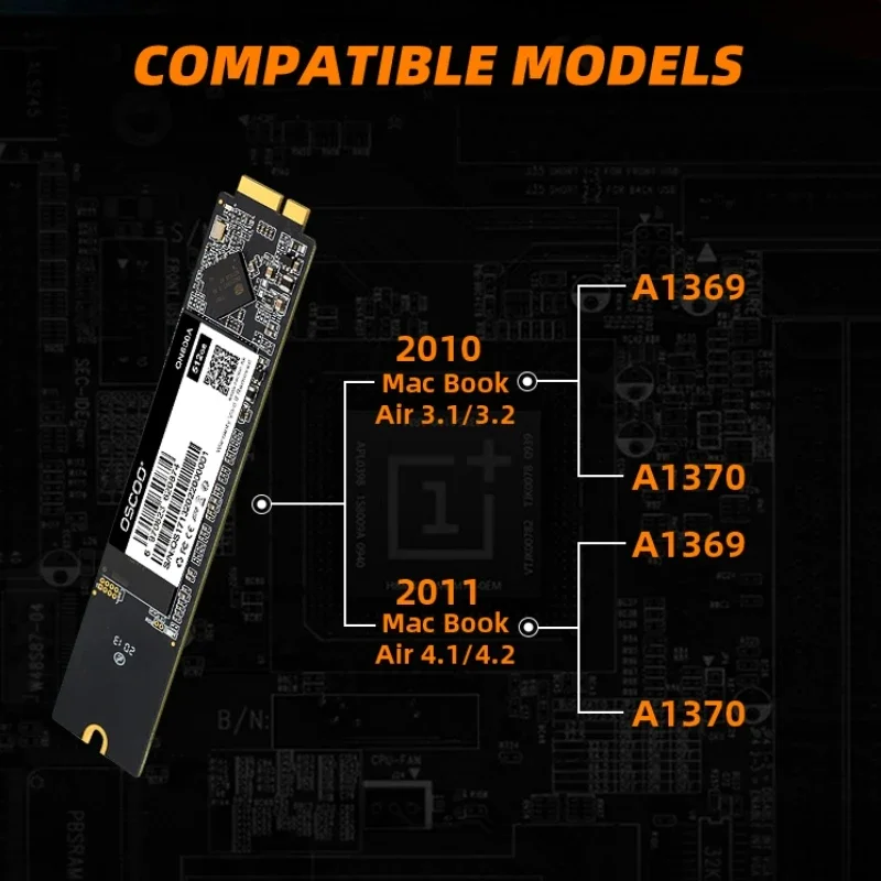 Imagem -04 - Oscoo-ssd Disco Rígido para Macbook Air Sata Original 256gb 512gb 1tb A1369 A1370 2010 2011 Emc2393 Emc2471