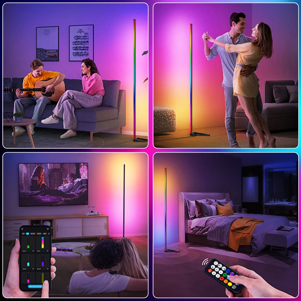 Imagem -05 - Rgb Canto Led Lâmpada de Assoalho Bluetooth Lâmpada Atmosfera Sala de Estar Quarto Regulável Casa Vertical Luz Decorativa