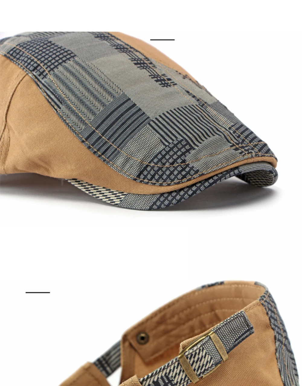 HT5141 Herren- und Damen-Baskenmütze, Patchwork-Baskenmütze, Baumwoll-Flatcap für Damen und Herren, neue Frühlings- und Sommer-Baskenmütze, verstellbar. – Detail 4