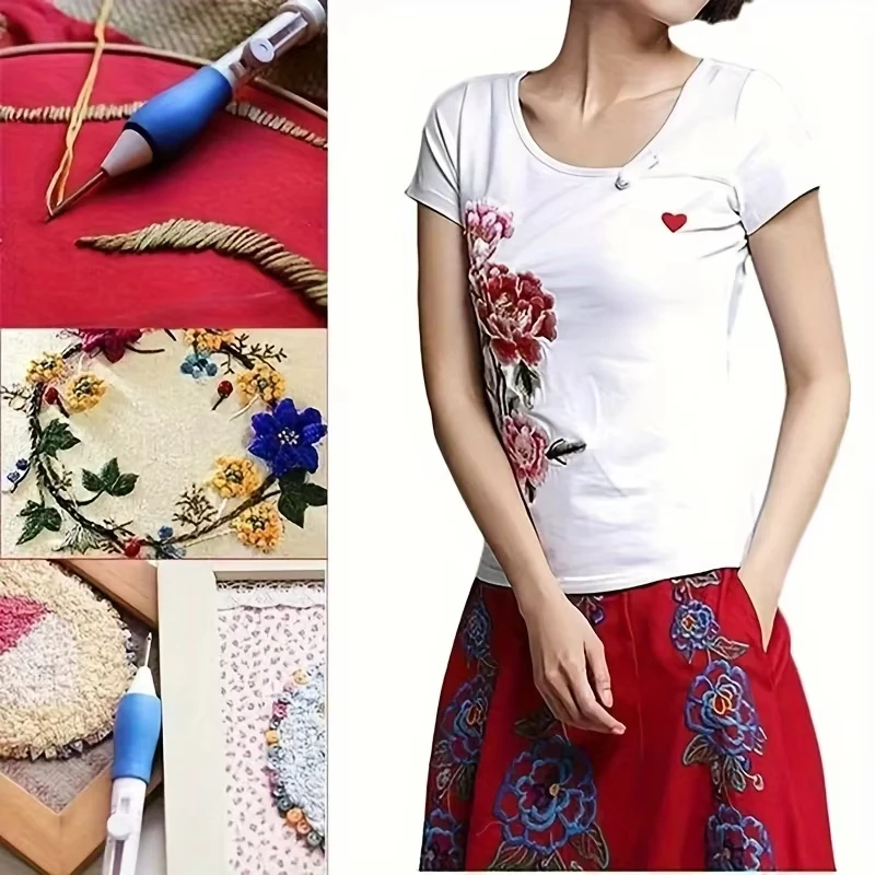 Embroidery Punch Needle Kit Stitching Tool Set Magic Embroidery Needle Pen Weaving Tool Knitting Sewing Tools for DIY Sewing
