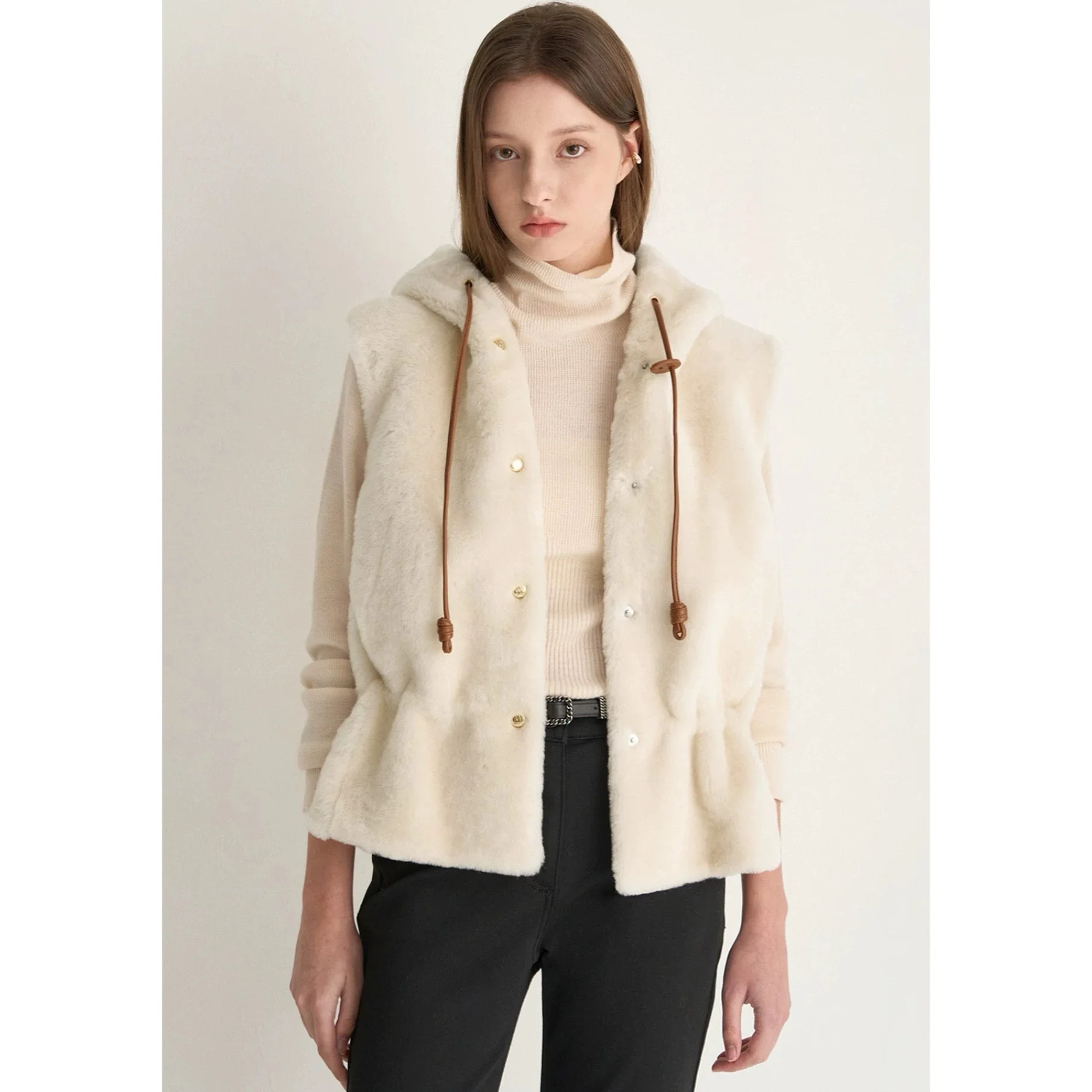 

Lemon Cheese MIN25 Autumn Casual Versatile Hooded Design Cosite Lamb Velvet Patchwork Goose down Vest Women's Jaet