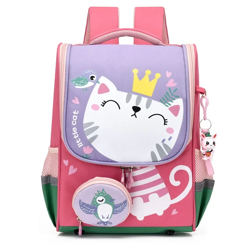 Mochilas de desenhos animados da escola primária, Cute Cat School Bag para meninos e meninas, Mochila Dinossauro para Crianças, Grade1-2