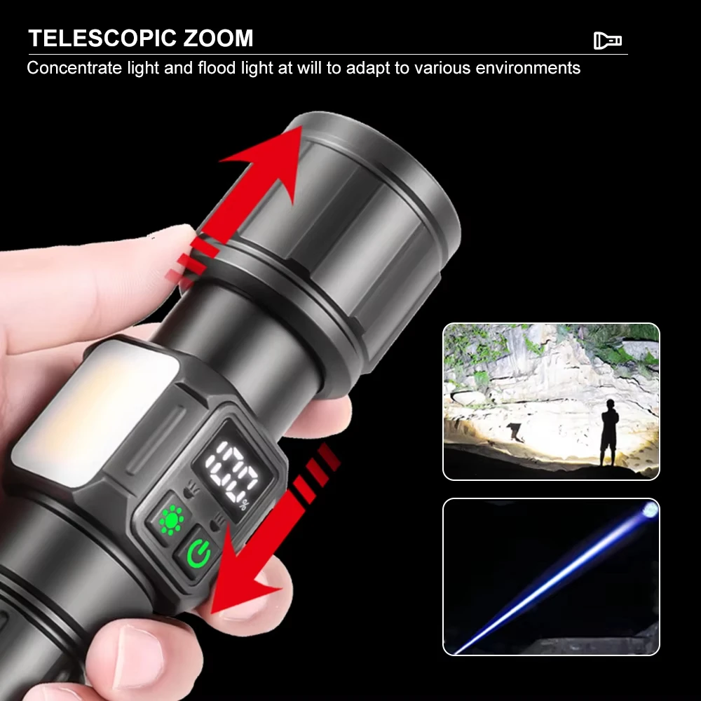 High Power White Laser LED Flashlight Long-range USB Rechargeable Strong Light Tactical Torch Outdoor Magnetic Camping Lamp