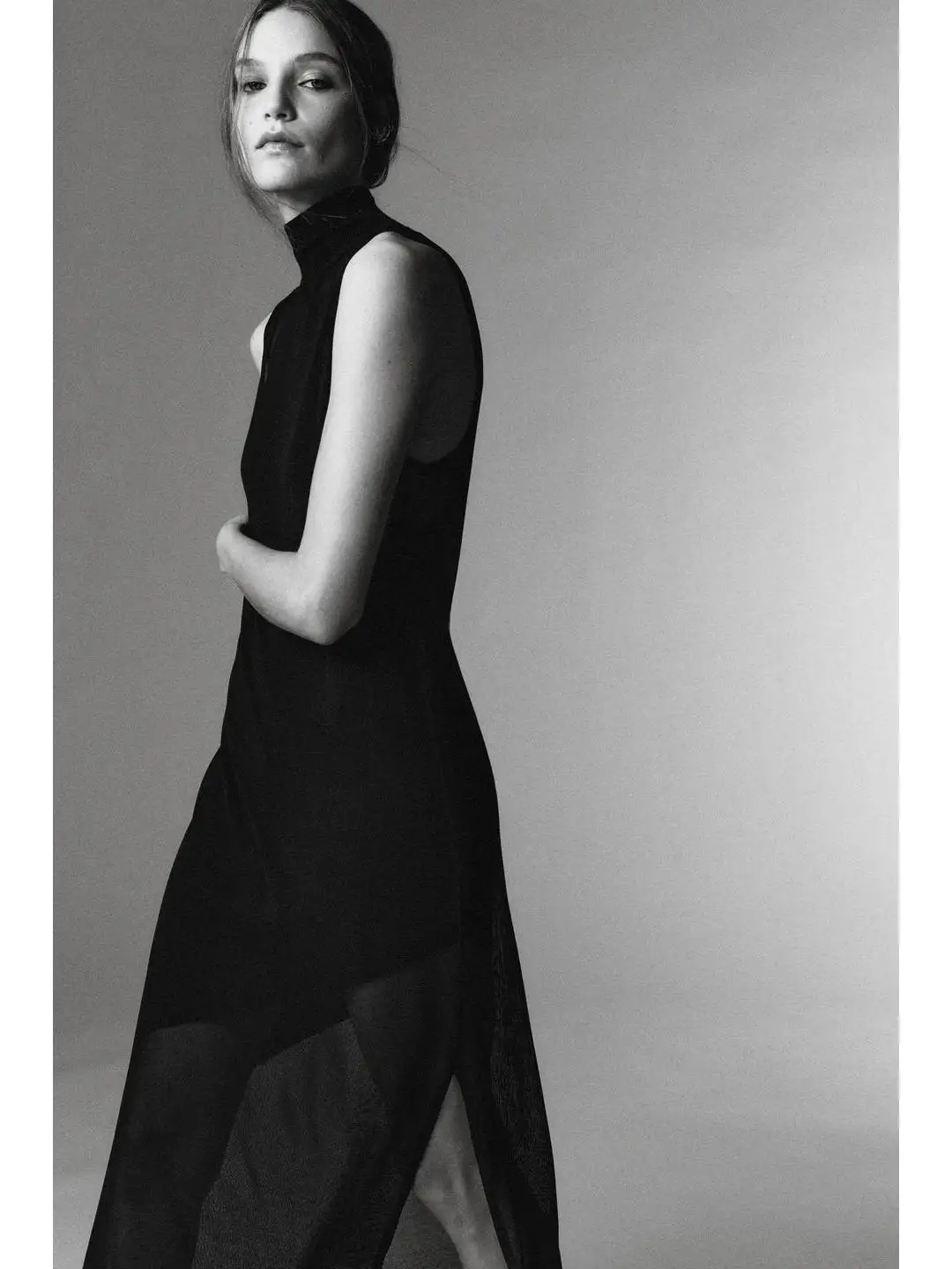 Tapete Sle Casual Faionable Dupla Camada Svel Stand Collar Dr Soft High Elastici Outono Temporada Senhoras Dr