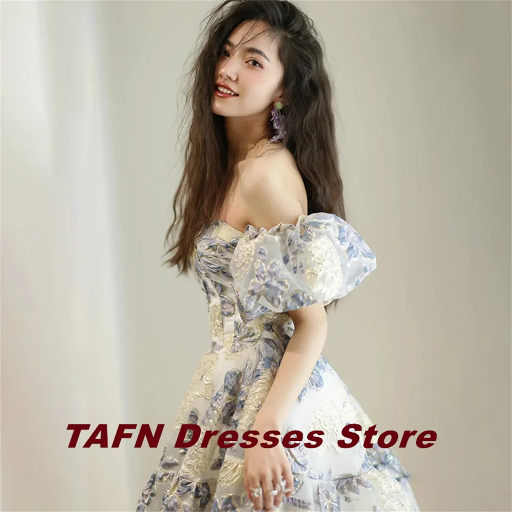 TAFN Gorgeous Wedding Dresses A-line Princess Floral Print Short Sleeves Bridal Gown 2024 웨딩드레스 Floor-Length