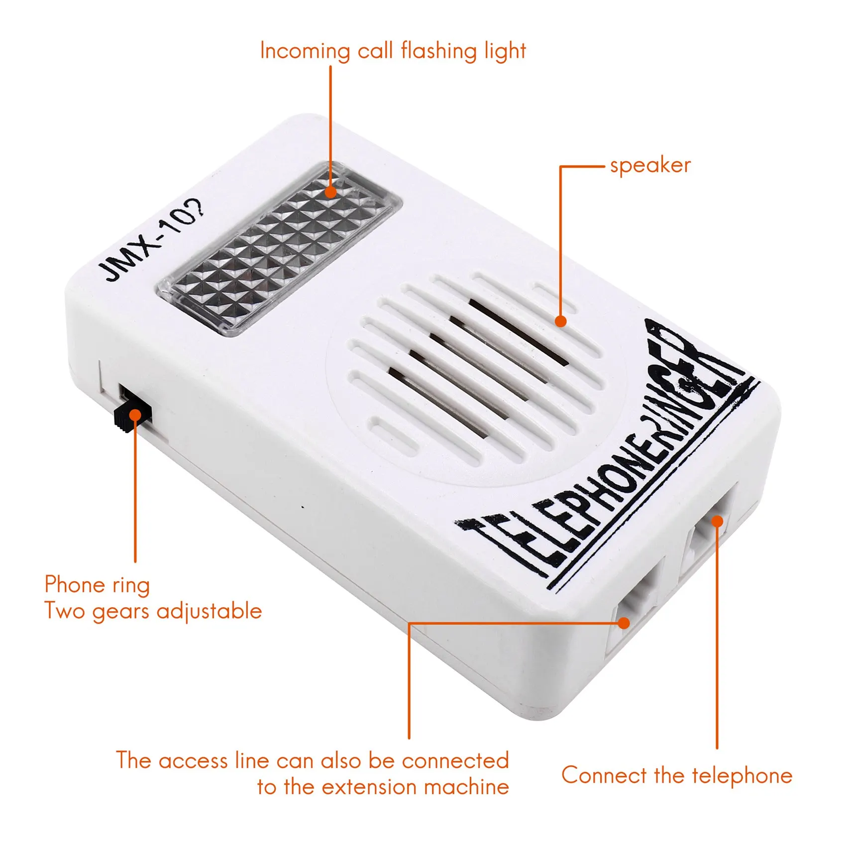 New 3C-RJ11 Adapter Louder Telephone Ring Flash Amplifier Ringer for Landline Telephone