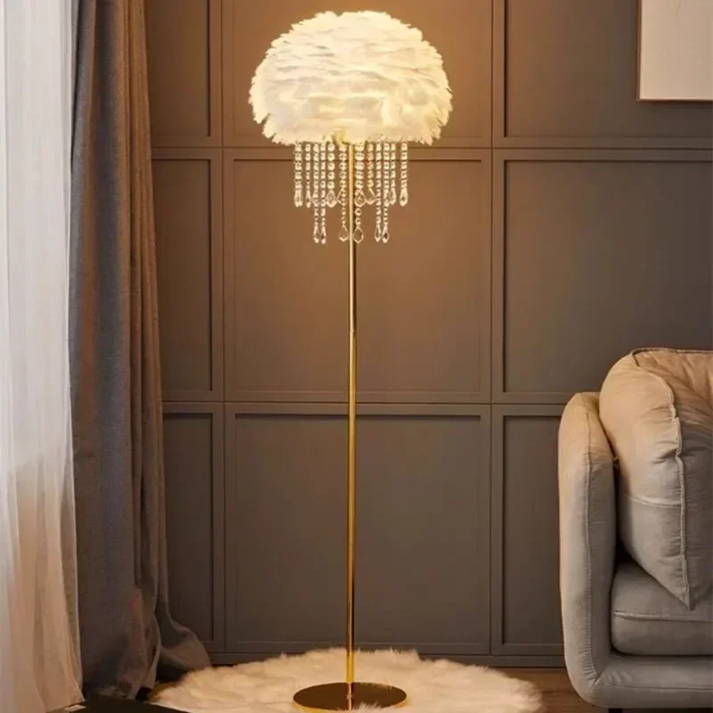 

White Led Floor Lamp Nordic Bedroom Room Ostrich Feather Lamp Living Room Decoration Led Lights Stand Lights Bedside Lamps