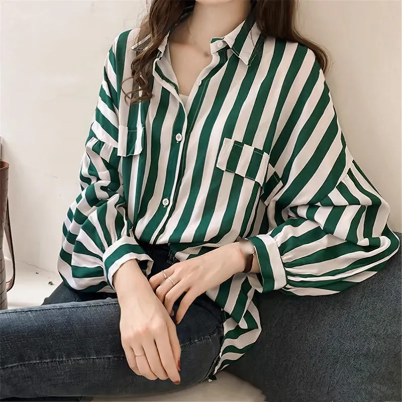 Striped Lape Shirt for Woman Korean Version Casual Versatile Shirts Summer Sun Protection Thin Blouse